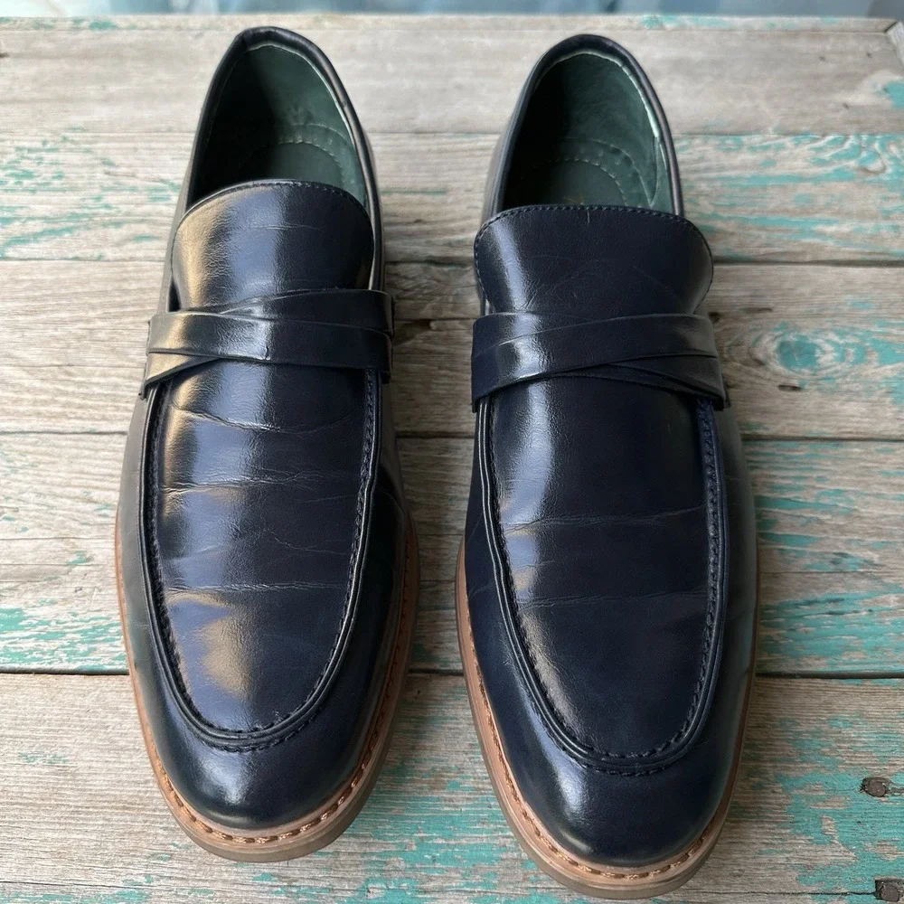Todd Welsh  Pablo Loafer Dress Shoes Men's Size 10D US Navy Blue Leather 72652